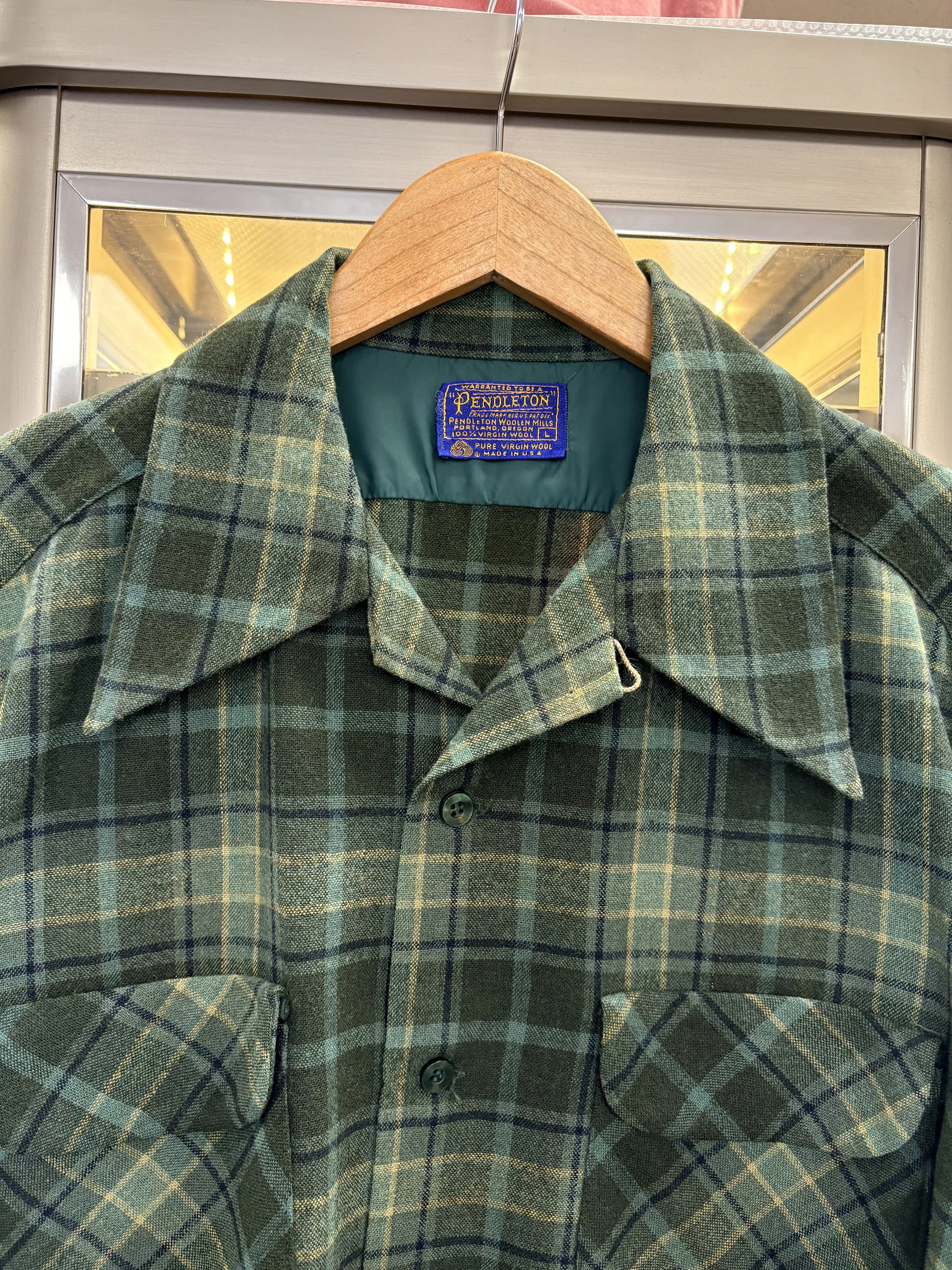 60s Pendleton Green Plaid Wool Shirt - Vintage Classic